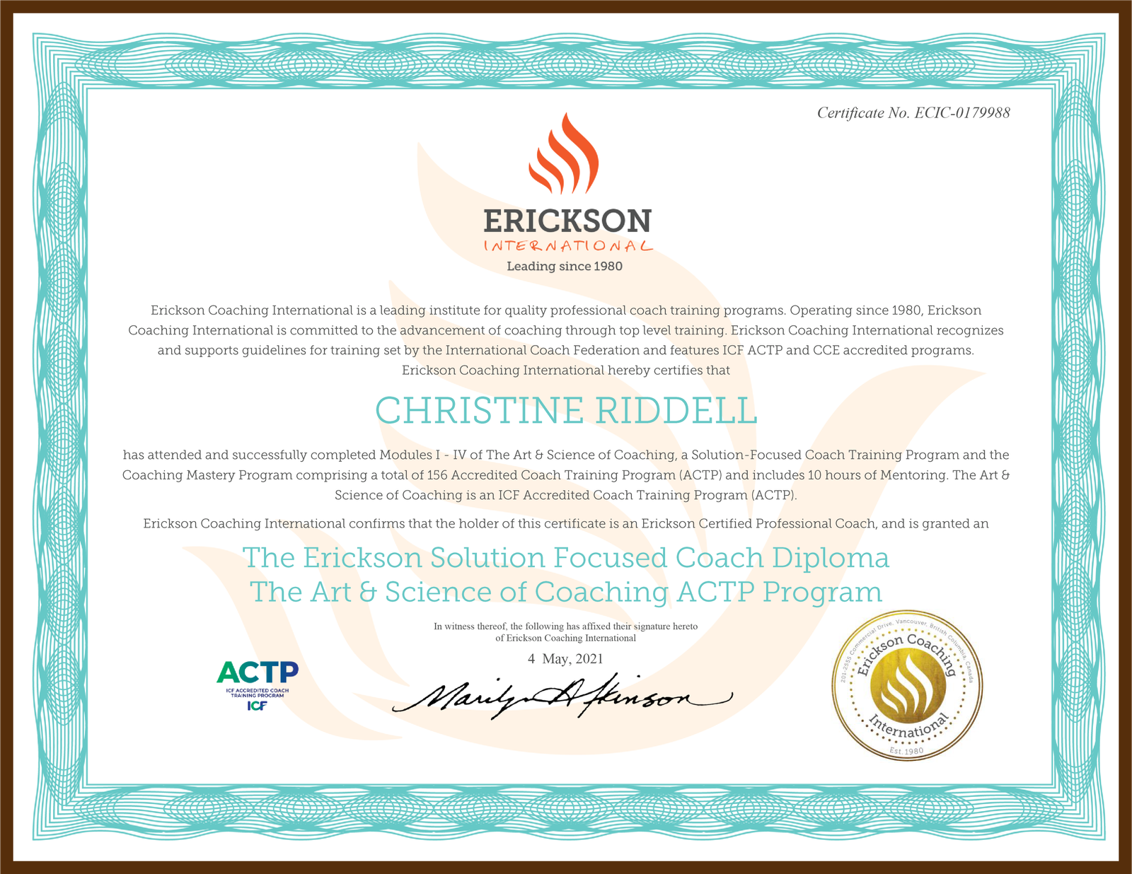 ECPC – Erickson Certified Professional Coach Diploma – 2021